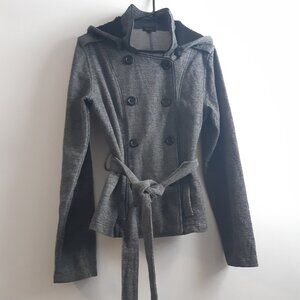 GUESS Heather Grey Hooded Double Breasted Peacoat Jacket - XL - Ladies